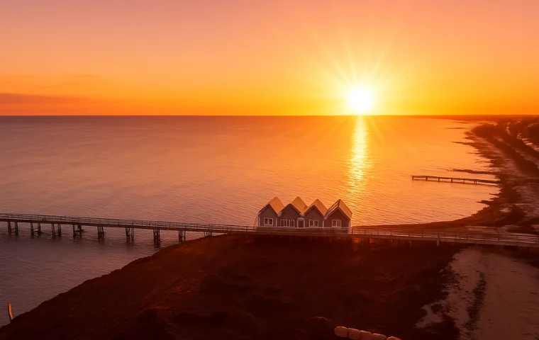 Bright coastal sunset over Busselton Jetty highlighting intense sunlight in South West Western Australia.
